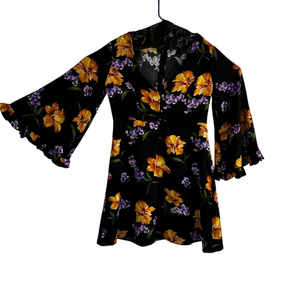 Forever 21 Black Dress with Yellow and Purple Floral - Picture 9 of 16